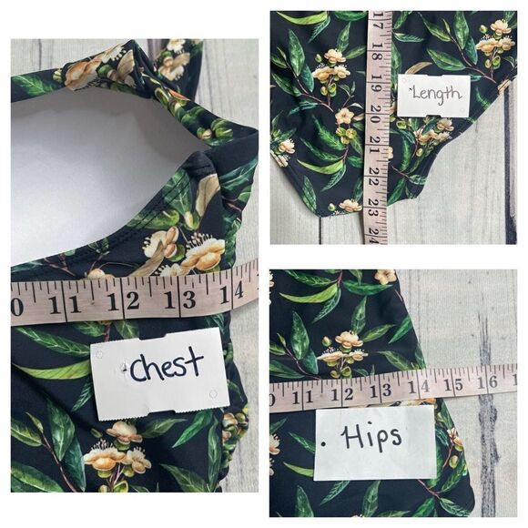 NEW Women’s L Tropical Hawaiian One Piece Swimsuit Built in Bra Bodysuit Ruched - Picture 10 of 10
